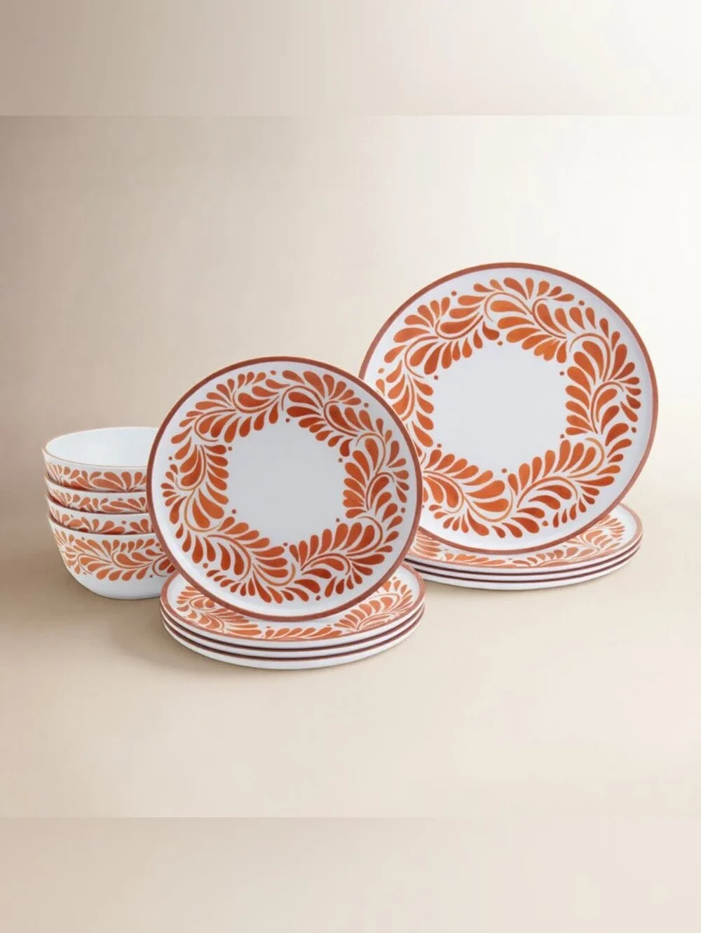 INFUSE 11 Piece Lebrillo Pattern Melamine Dinnerware Set for Outdoor Dinner Set